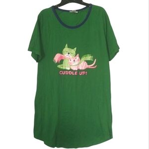 Vintage Y2K Cat Night Shirt Pink Green Size Medium/Large